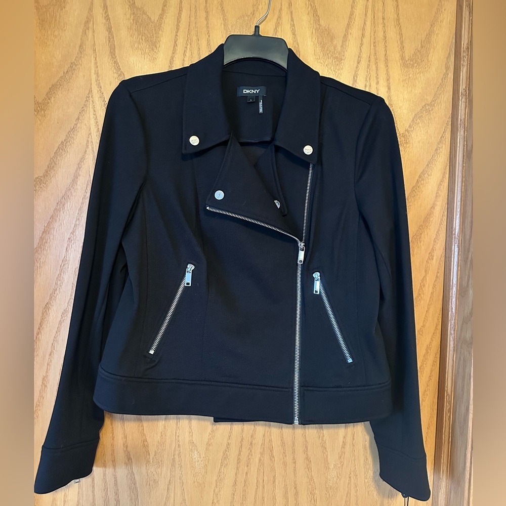 New Donna Karen Black Moto Jacket Size Large